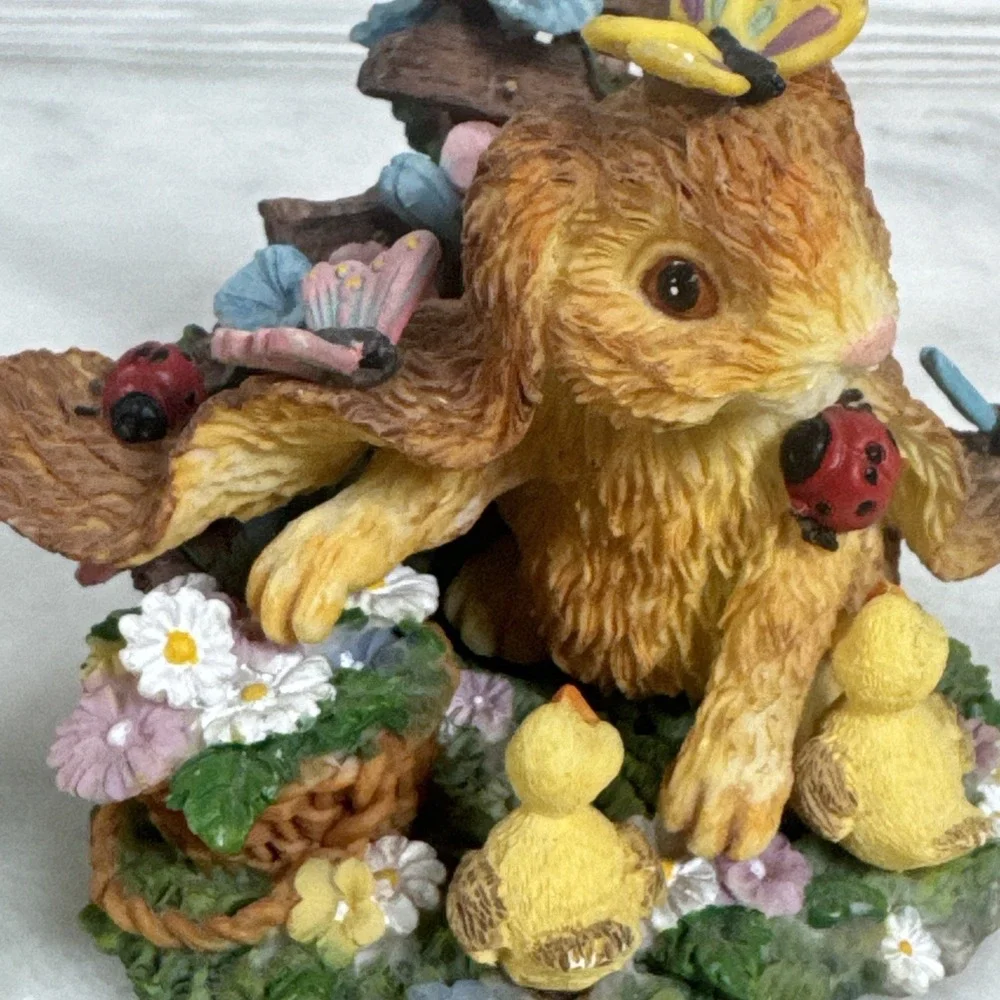 Vintage Bunny Rabbit Figurine Flowers Spring Easter lot of 2